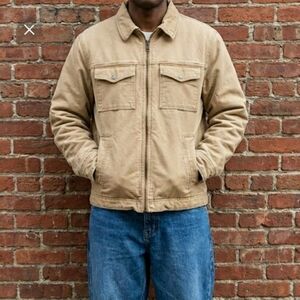 Men's Aeropostale Tan Canvas Workwear Chore Quilted Lined Zip Jacket size S